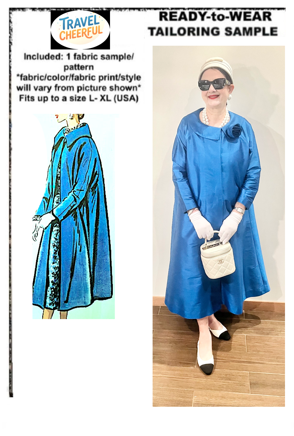 Blue round collar raw silk coat-dress
