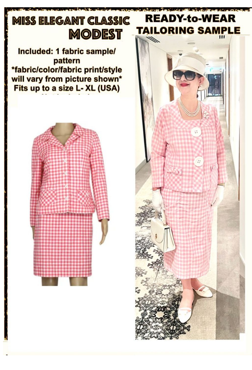 Pink gingham skirt-suit
